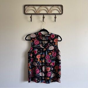 Monteau Los Angeles women’s floral sleeveless blouse scalloped neck tank top